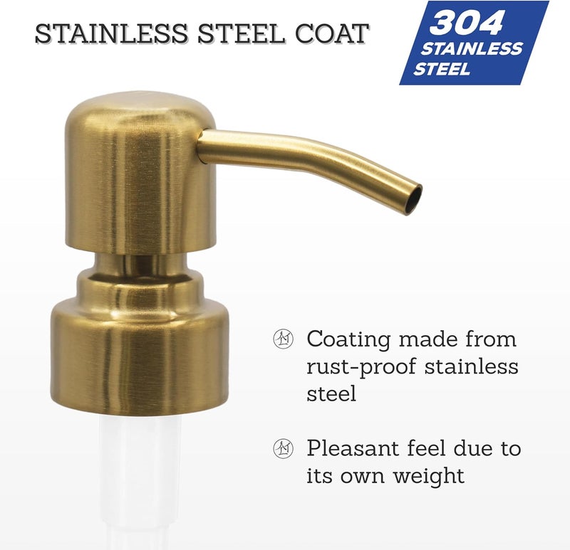 Altglas Four Pack - 4X Stainless Steel Soap Dispenser Pump 'Zagreb' as Replacement for Liquid Hand Soap Bottles (Brushed Gold) - Fits e.g. Jack Bottle - Image 3